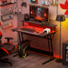 Z Shaped Gaming Desk with LED Lights and Power Outlets - Little and Giant Explorers HOMCOM