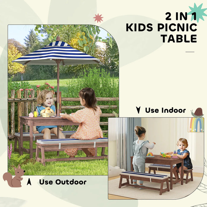 Kids Picnic Table with Umbrella | Wooden Garden Table and Bench Set for Children AIYAPLAY