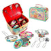 10-piece kids tin kitchenware set with dinosaur designs and colorful carry case