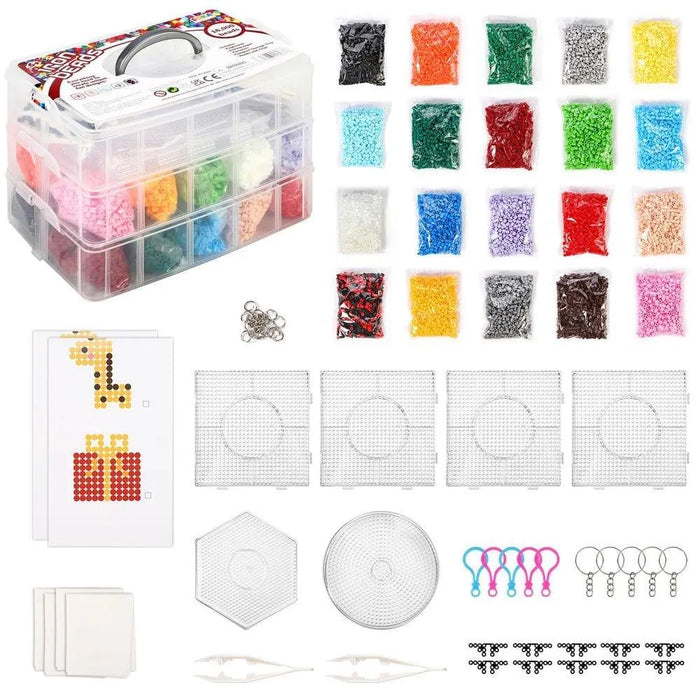 16000 piece iron bead art set with pegboards, colored beads, tools, and storage box