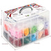 Iron bead art set with 16,000 colorful beads in clear storage box, pegboards and tools visible