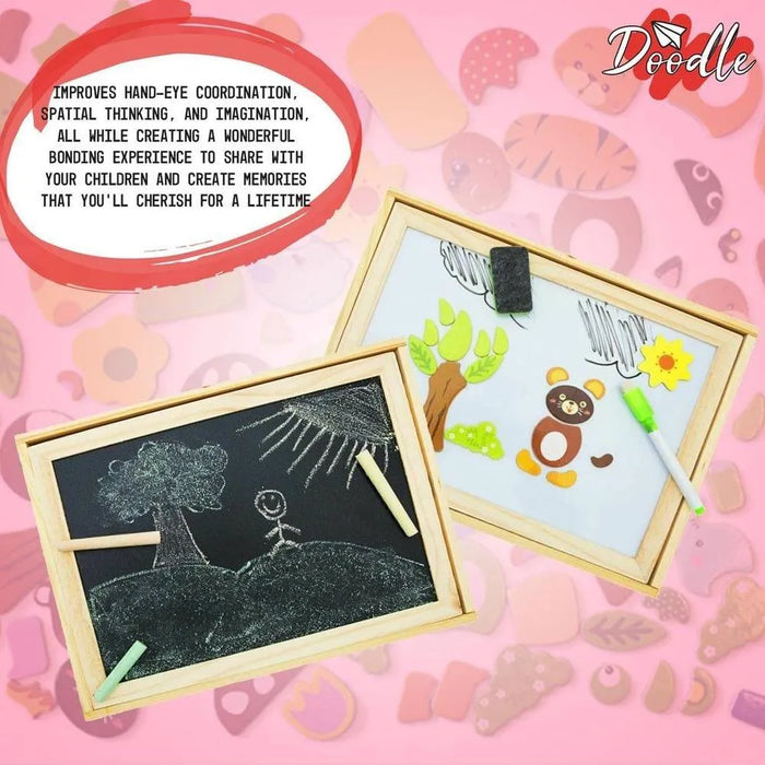 2-in-1 magnetic wooden puzzle board with chalkboard and whiteboard, doodle art for kids