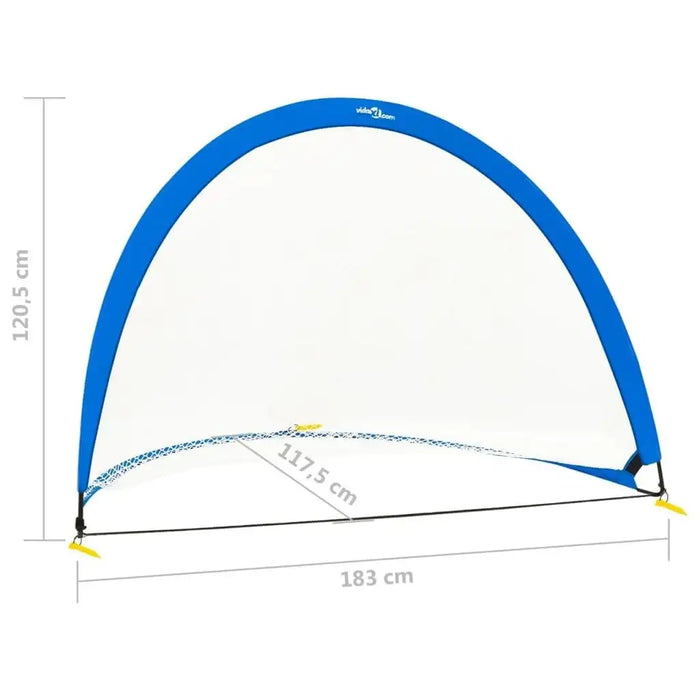 Blue and black mini football goal with steel and fibreglass frame, 183x120.5cm, on white