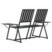 Black metal 2-seater garden bench with slatted back and foldable side tables