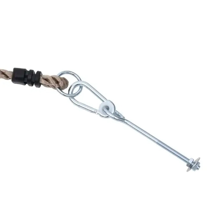 Steel anchor bolt with carabiner and rope for climbing wall installation