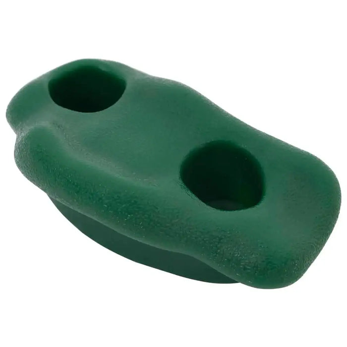 Green kids climbing stone rock hold with textured surface and two mounting holes