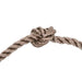 Close-up of thick brown climbing rope with a knot on white background