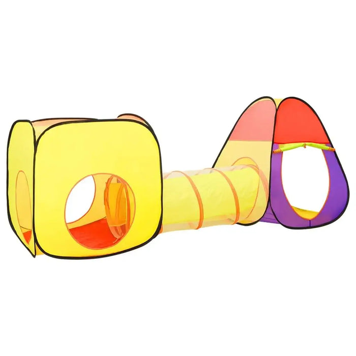 3-in-1 kids play tent set with yellow cube, tunnel, and multicolor pyramid