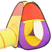 Colorful 3-in-1 kids play tent with tunnel, pyramid and cube shapes, indoor play structure