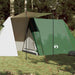Green A-frame 3-person camping tent with dual canopy in forest clearing