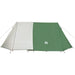 3-person A-frame camping tent in green and white taffeta with modern dual protection design