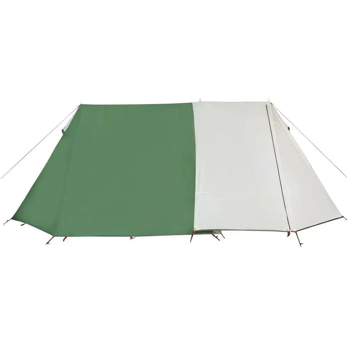 Green and white A-frame camping tent for 3 people with modern dual protection design
