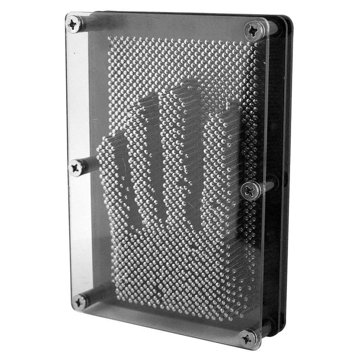 3D metal pin art impression toy with handprint, classic desk toy with shiny metal pins