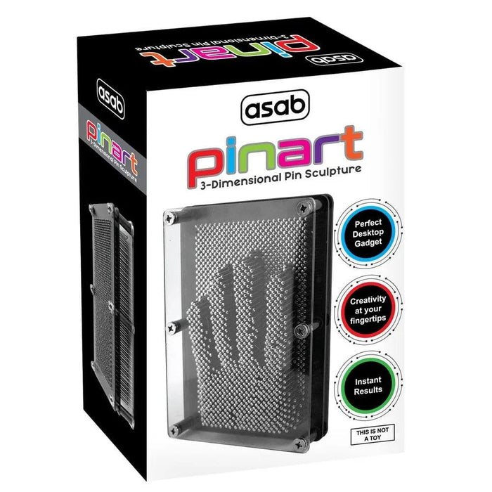3D metal pin art sculpture toy in black packaging with a hand impression, desktop gadget
