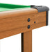 Close-up of 4ft portable billiard table with wood frame and green felt surface