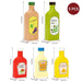 5-piece wooden kids kitchen play set with toy bottles of vinegar, olive oil, ketchup, salad cream, and mustard.