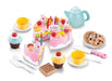 54-piece wooden birthday cake playset with cupcakes, cookies, tea set, and cake accessories