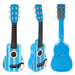 Blue 6-string kids acoustic guitar with cartoon face, striped design, and SOKA logo