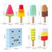 7-piece kids wooden ice cream playset with colorful pretend lollies and storage box