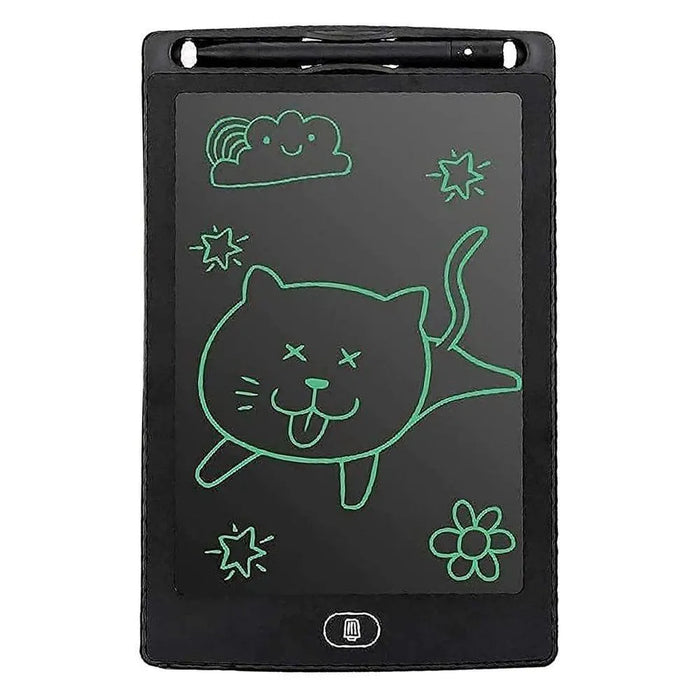 8.5 inch LCD writing tablet with green doodle of cat, stars, cloud, rainbow and flower