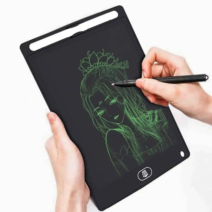 8.5-inch LCD writing tablet with pressure-sensitive display showing a colorful sketch
