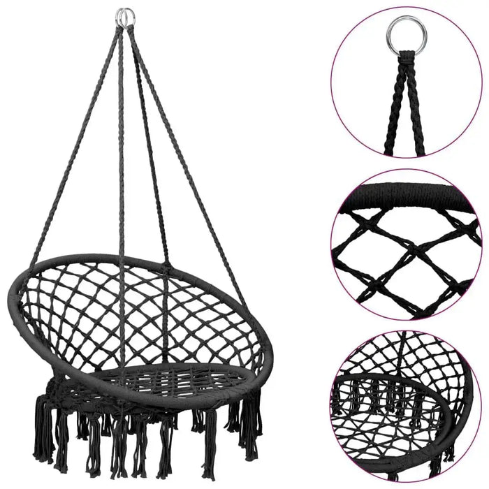 Anthracite 80cm hammock swing chair with adjustable ropes and tassel design