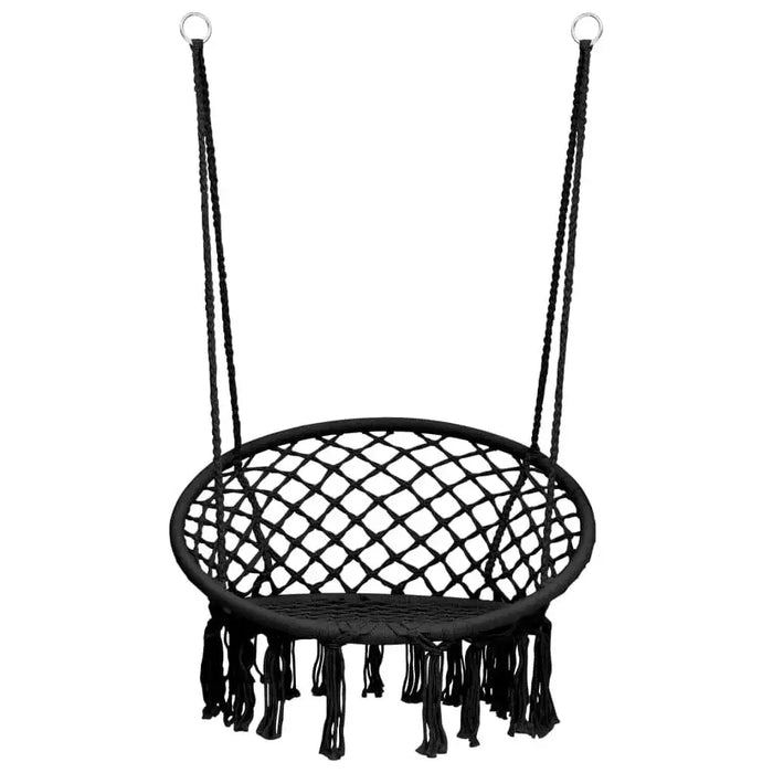Anthracite hammock swing chair with net seat, adjustable ropes, and tassel design