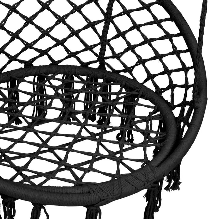 Anthracite hammock swing chair with adjustable ropes and woven tassel design