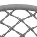 Close-up of grey hammock swing chair with durable rope net design.