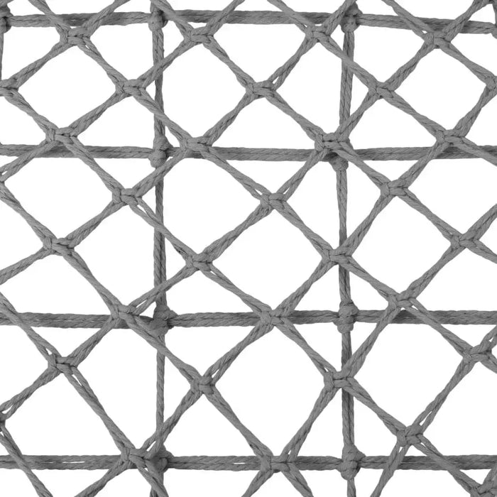 Close-up of grey hammock swing chair rope netting and knots