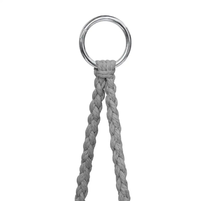 Close-up of grey adjustable rope with metal ring for hammock swing chair
