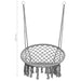 Grey hammock swing chair with tassels, round net seat, adjustable ropes, 80cm diameter