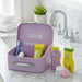 Kids wooden toiletry set with purple case, toy shampoo, lotion, bath gel, and grooming accessories