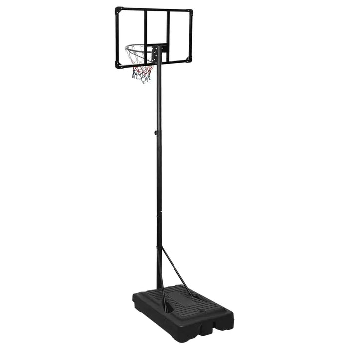 Adjustable basketball stand with black polycarbonate backboard and triangular base