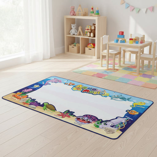 Aquatic-themed educational mat with various underwater animals and learning tools.