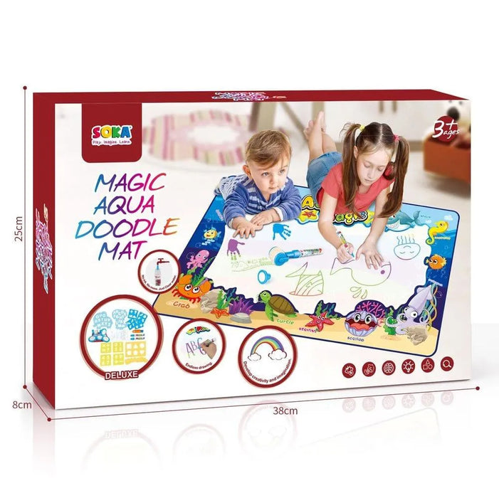 Magic Aqua Doodle Mat for kids with sea animals, shown in use by two children.
