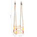 Solid pinewood baby swing with red and yellow wooden beads, rope handles, and size dimensions