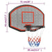 Basketball backboard set 71cm with steel rim, wall-mounted design, net, and size dimensions shown
