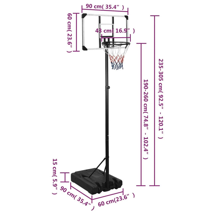 Basketball Stand Transparent - 235-305 cm - Little and Giant Explorers vidaXL