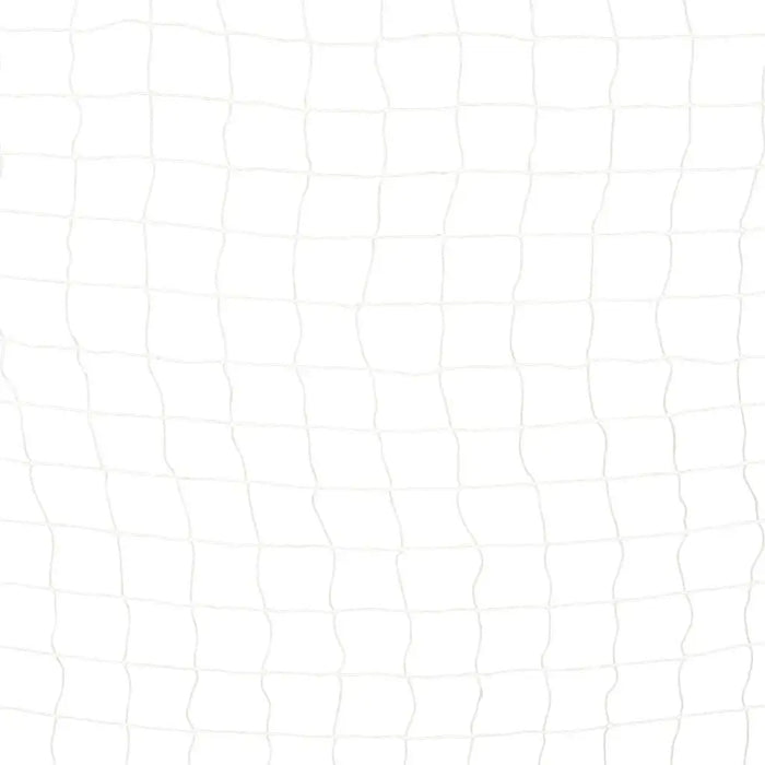 Close-up of white football goal net with square mesh pattern on plain background