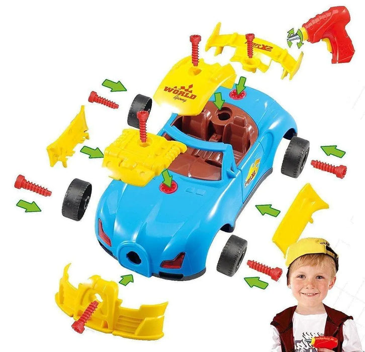 Build Your Own Toy Car with 30 Pieces, Electric Drill, Realistic Sounds & Lights - Little and Giant Explorers SOKA Play Imagine Learn