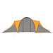 Grey and orange 6 person camping tent with large front entrance and extended side panels
