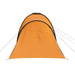 Orange and grey camping tent for 6 persons, pitched with guy lines, front view