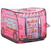 Pink car-themed ice cream play tent for kids with colorful food illustrations