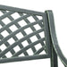 Green cast aluminium garden bench with lattice backrest and decorative frame