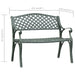 Cast aluminium garden bench with decorative lattice back and armrests, 102cm wide
