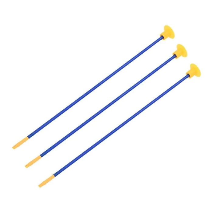 Three blue toy arrows with yellow suction cup tips for children's archery set