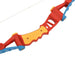 Children's archery set toy bow in red, yellow and blue plastic, close-up of grip