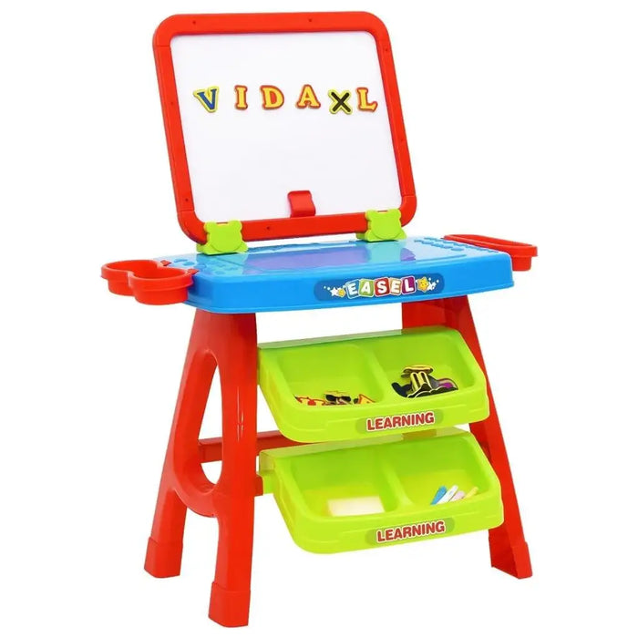 Colorful children's 2-in-1 easel with magnetic letters and learning storage trays