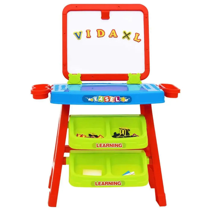 Colorful children's 2-in-1 easel with magnetic letters, storage bins, and 'VIDAXL' on board